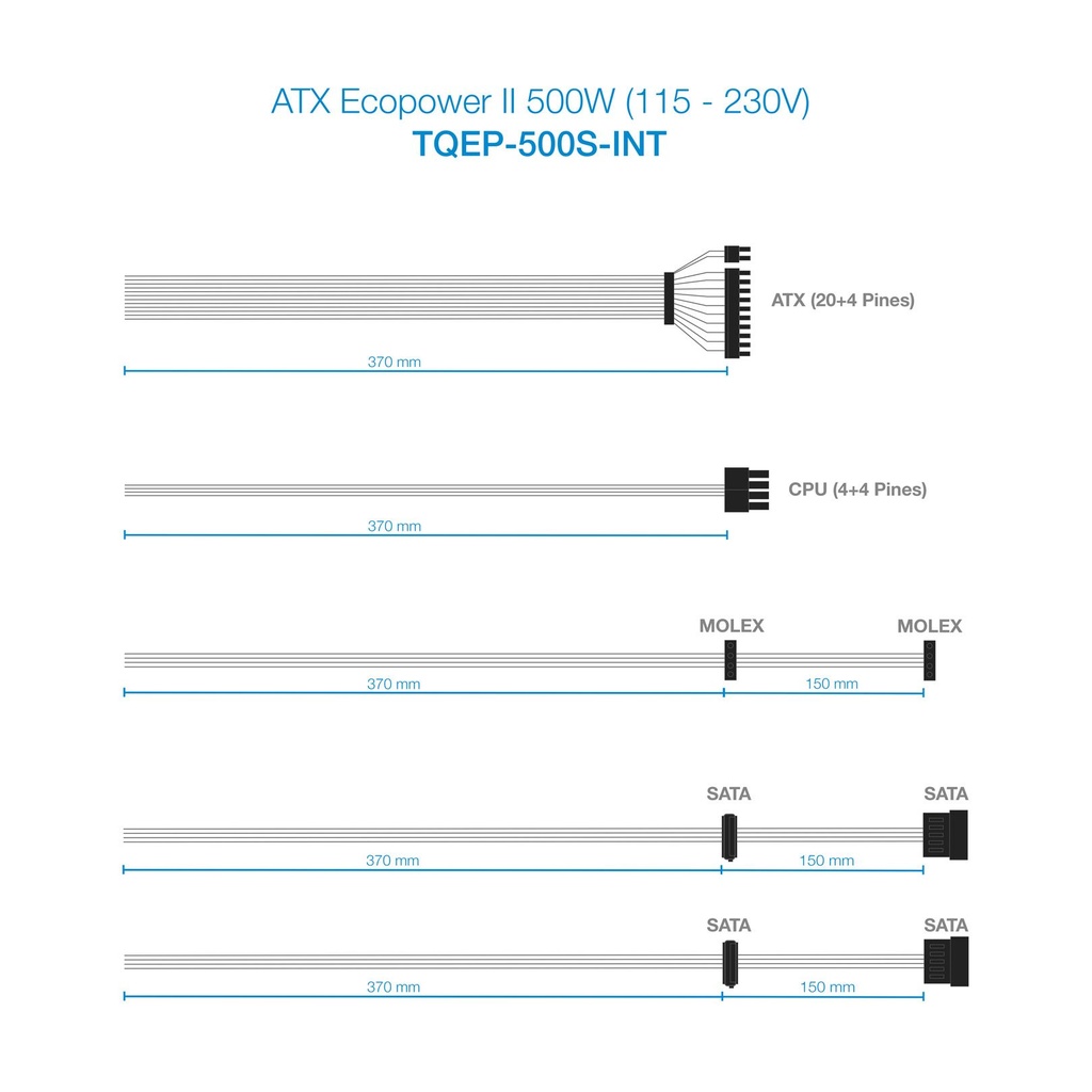 TooQ TQEP-500S-INT Power Supply / 500W / 12cm Fan