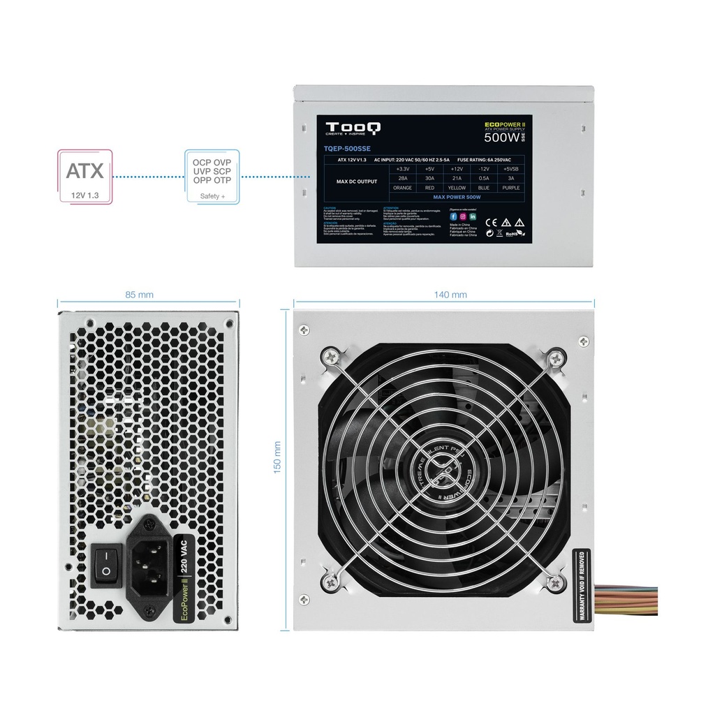 TooQ TQEP-500SSE Power Supply / 500W / 12cm Fan