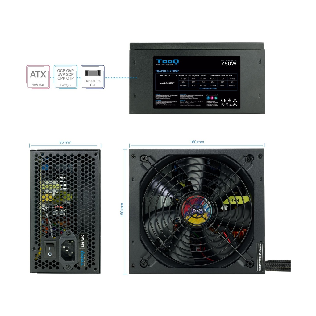 Tooq TQAPOLO-750SP Power Supply / 750W / 14cm Fan