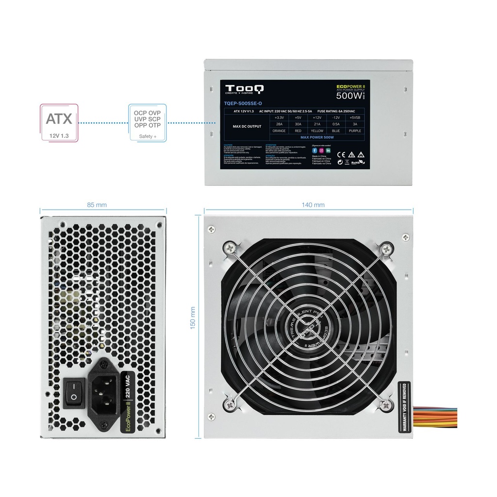 Tooq TQEP-500SSE-O OEM Power Supply / 500W / 12cm Fan