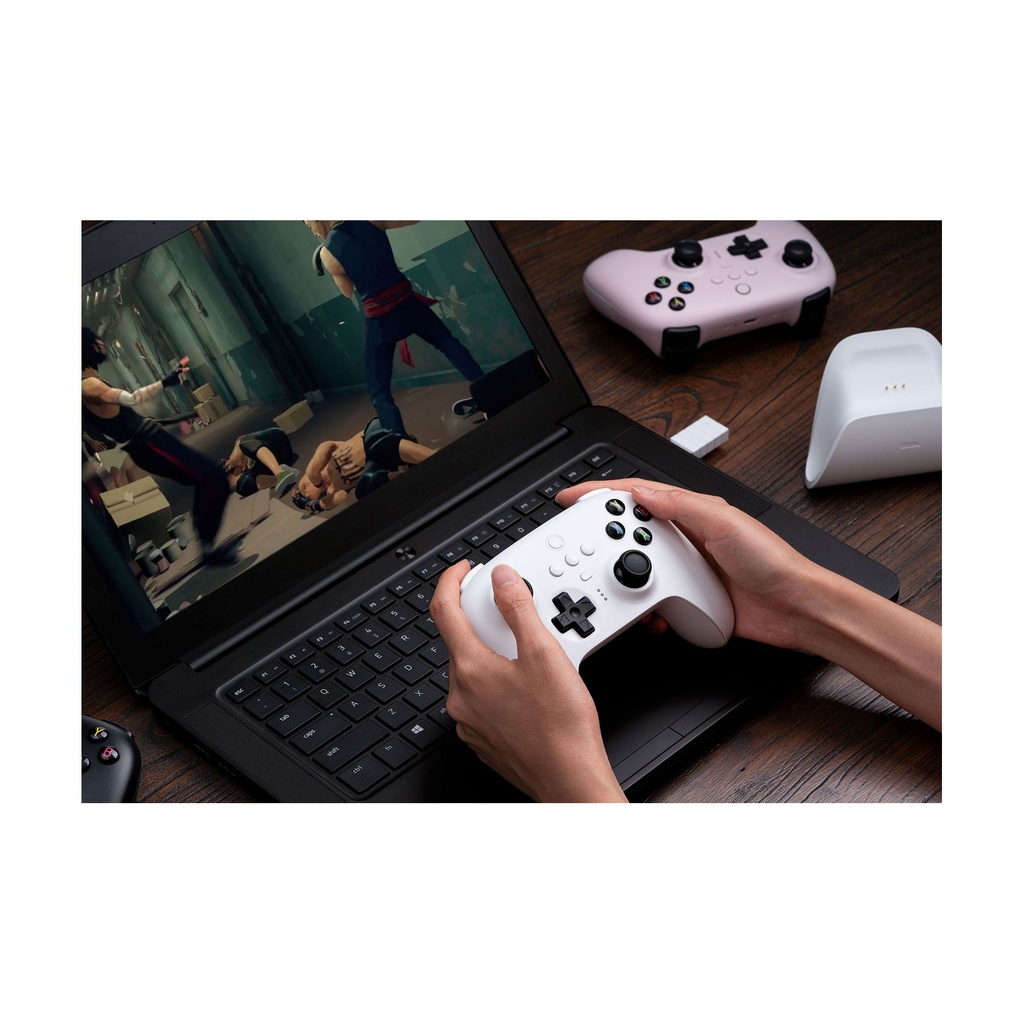 Gamepad 8BitDo Ultimate Bluetooth/2.4G con adaptador + base de carga Blanco - Mando Nintendo Switch/Smartphone/PC