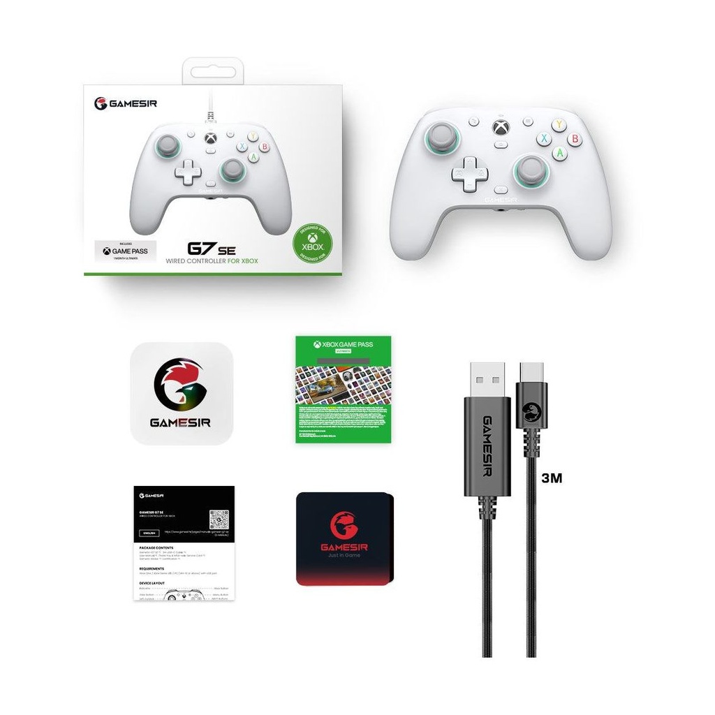 Gamepad GameSir G7 SE Blanco Bluetooth para Switch/PC/Smartphone y Cable 3M para XBOX