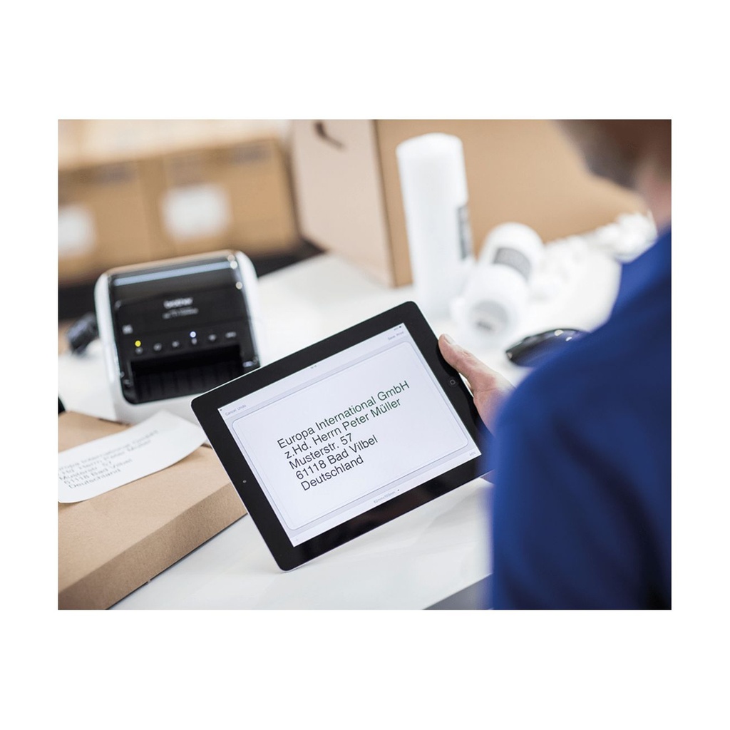 Impresora de Etiquetas Brother QL-1110NWBC/ Térmica/ Ancho etiqueta 103mm/ USB-WIFI-Bluetooth-Ethernet/ Blanca y Negra