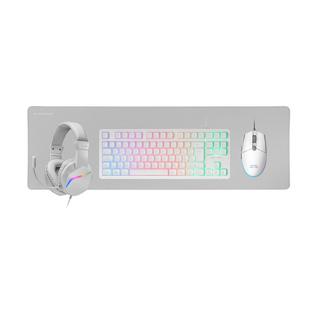 Mars Gaming MCP-RGB3W Gaming Pack/ RGB Keyboard + Optical Mouse + XXL Mouse Pad + Headphones