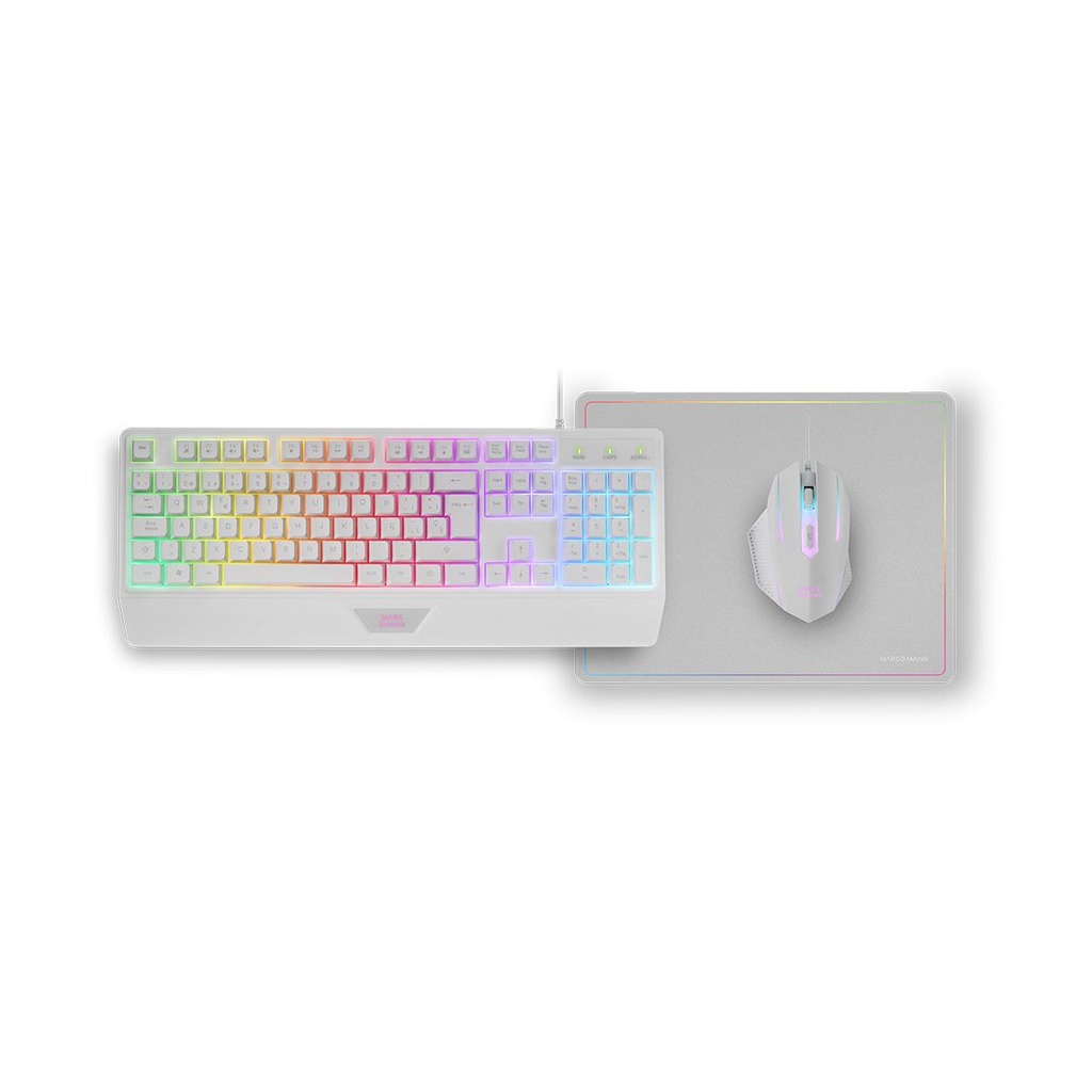 Mars Gaming MCP124 Gaming Pack/ H-MECH Keyboard + Optical Mouse + Mouse Pad/ White