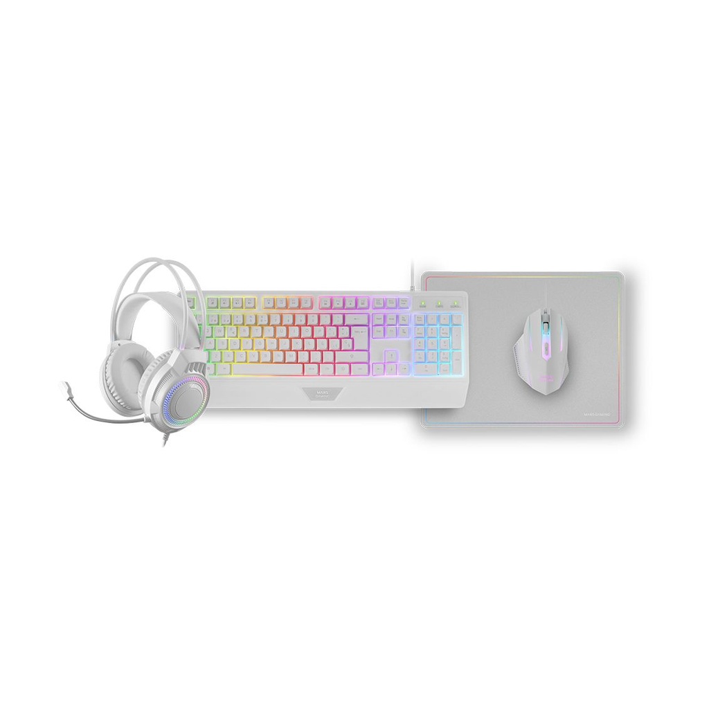 Mars Gaming MCP124PROWES Gaming Pack/ Keyboard + Optical Mouse + Headphones + Mouse Pad/ White