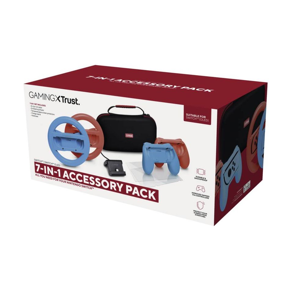 Pack Gaming Trust Gaming GXT 1249/ Estuche rígido + 2 Joy-Con + 2 Volantes + Cristal Templado para Switch + Soporte de Carga