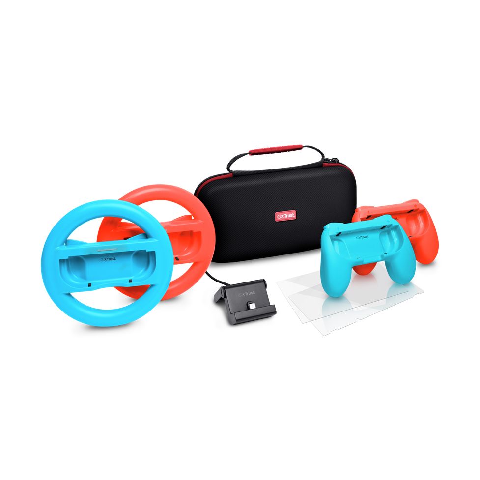 Pack Gaming Trust Gaming GXT 1249/ Estuche rígido + 2 Joy-Con + 2 Volantes + Cristal Templado para Switch + Soporte de Carga
