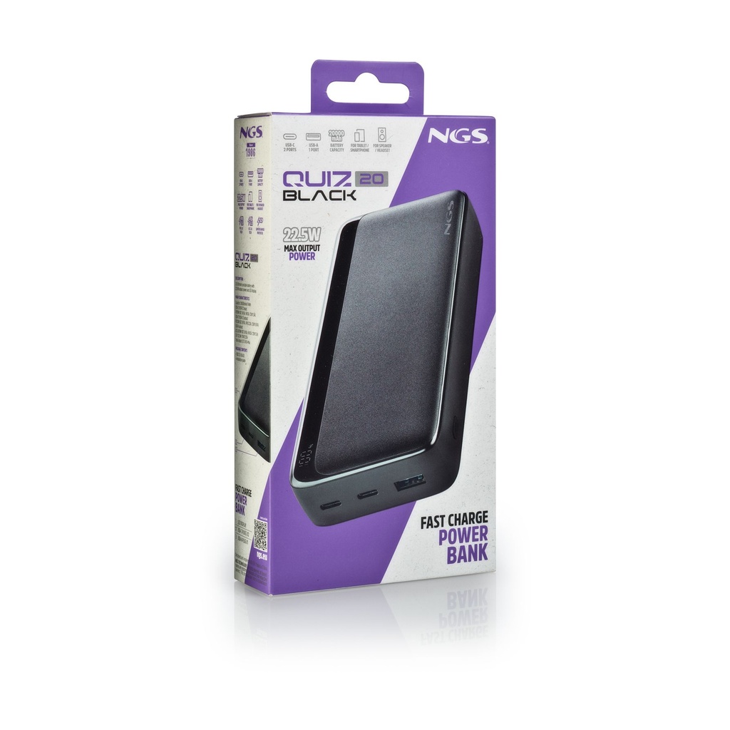 PowerBank 20000mAh NGS Quiz 20/ 22.5W/ Negra