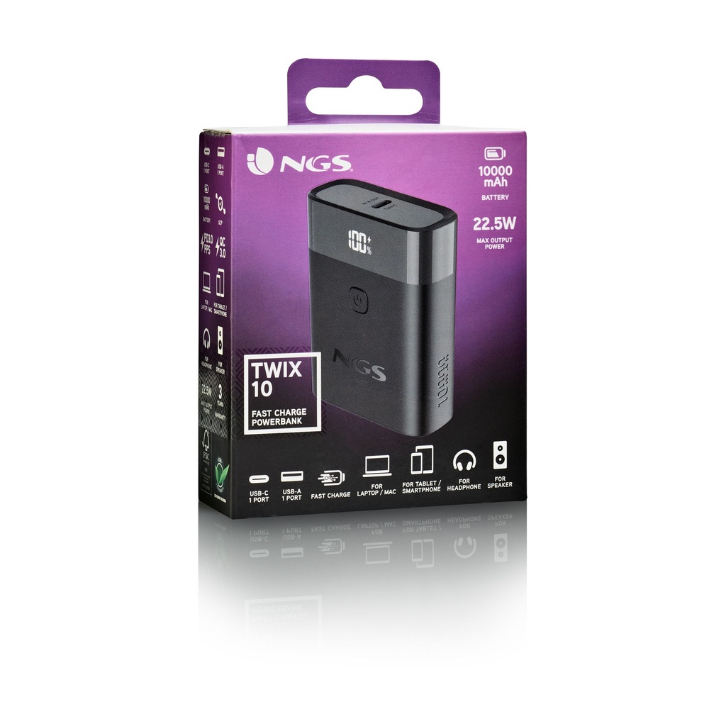 Powerbank 10000mAh NGS TWIX10/ 22.5W/ Negra