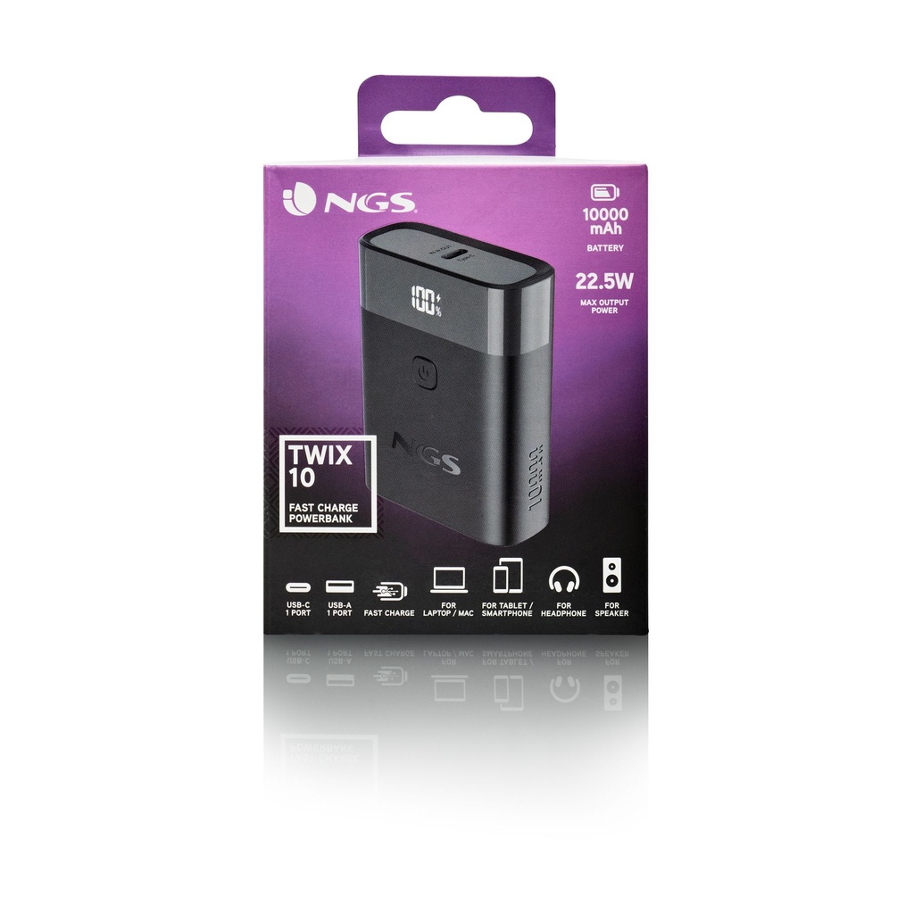 Powerbank 10000mAh NGS TWIX10/ 22.5W/ Negra