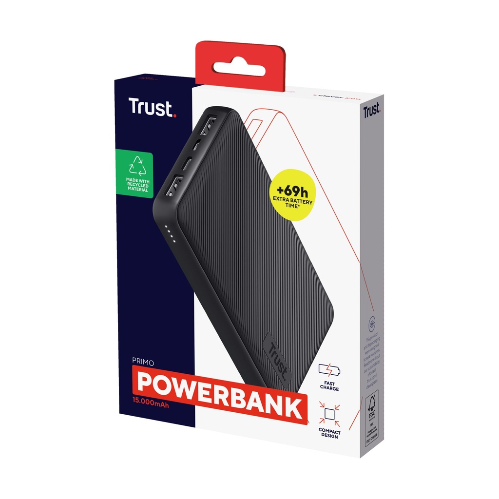 Powerbank 15000mAh Trust Primo/ 15W/ Black