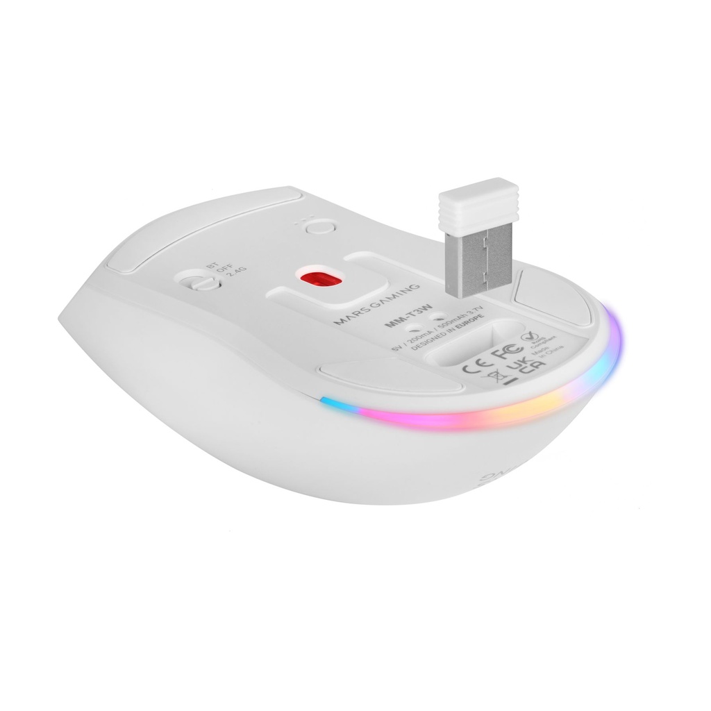 Mars Gaming MM-T3 Wireless Gaming Mouse / Rechargeable Battery / Up to 14400 DPI / White