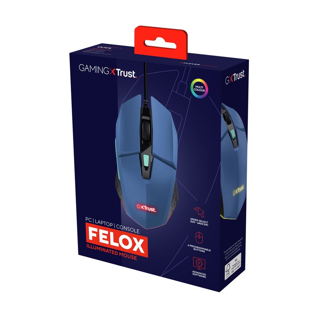 Trust Gaming GXT 109 Felox Gaming Mouse / Up to 6400 DPI / Blue