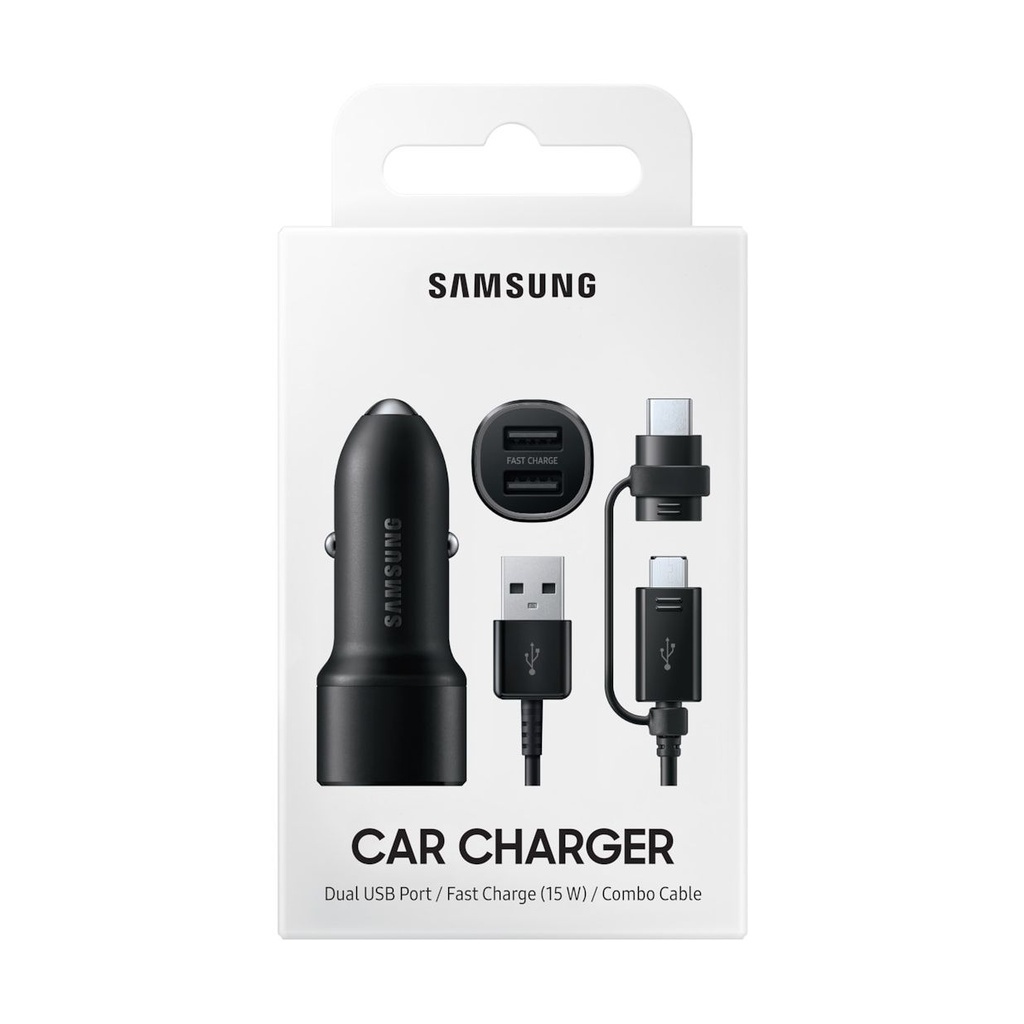 Samsung KFZ-Schnellladegerät mit 2 USB und 2-in-1 Datenkabel Black, EP-L1100WB, 15W