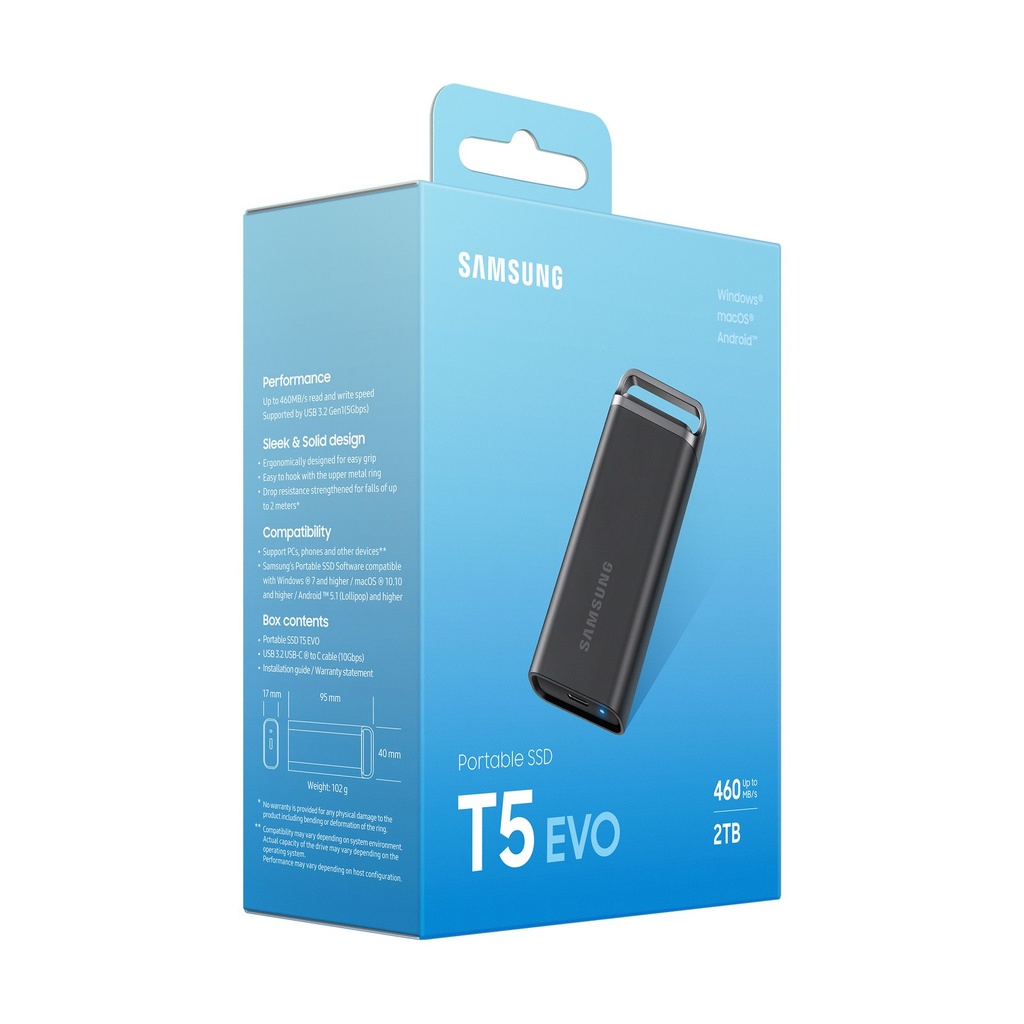 Samsung MU-PH2T0S, 2 TB, 3.2 Gen 1 (3.1 Gen 1), 460 MB/s, Negro