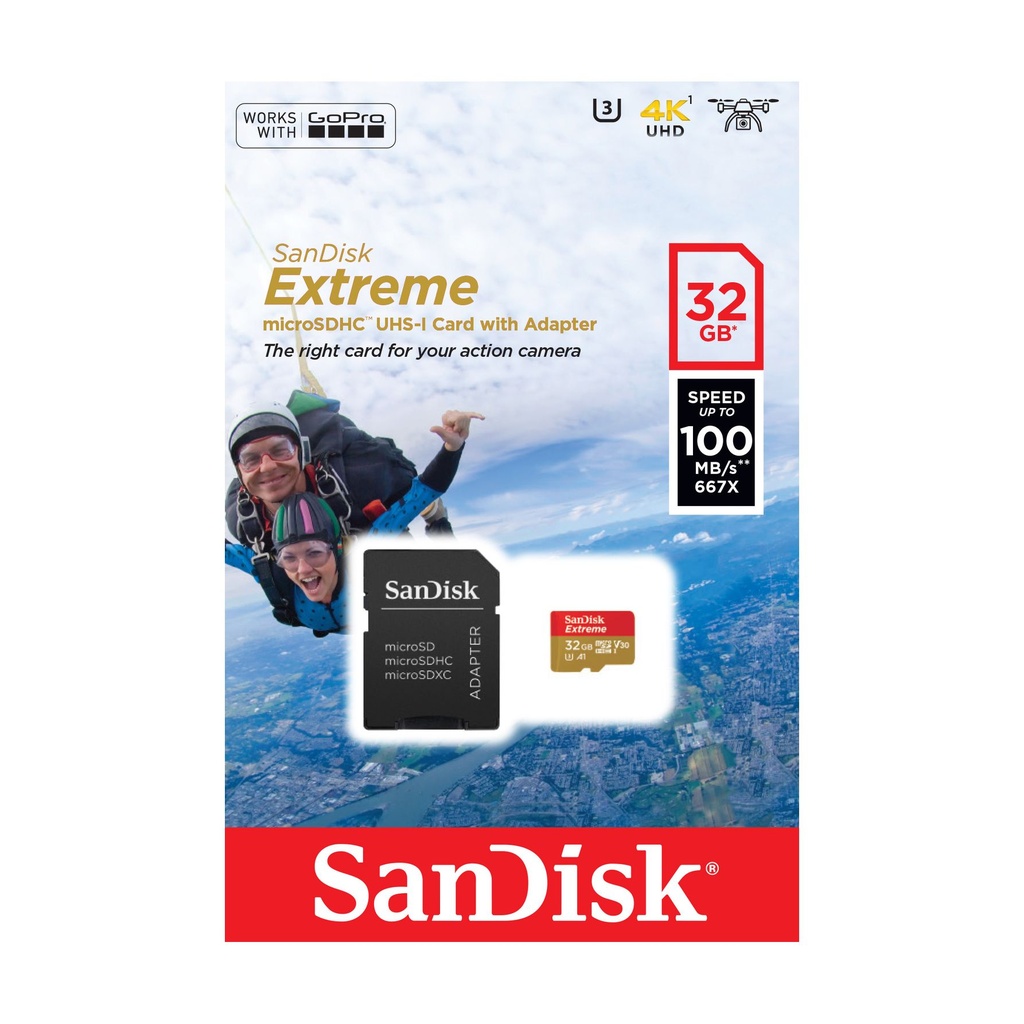 Sandisk Extreme Tarjeta Micro SDHC 32GB UHS-I U3 A1 Clase 10 100MB/s + Adaptador SD