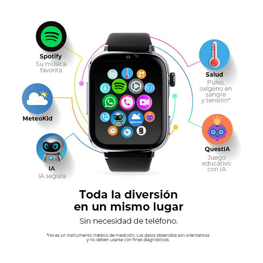 Savefamily Reloj Inteligente Smartwatch Infantil SaveWatch Plus 2 - Pantalla Amoled - Carcasa Negra - Correa Silicona Loop