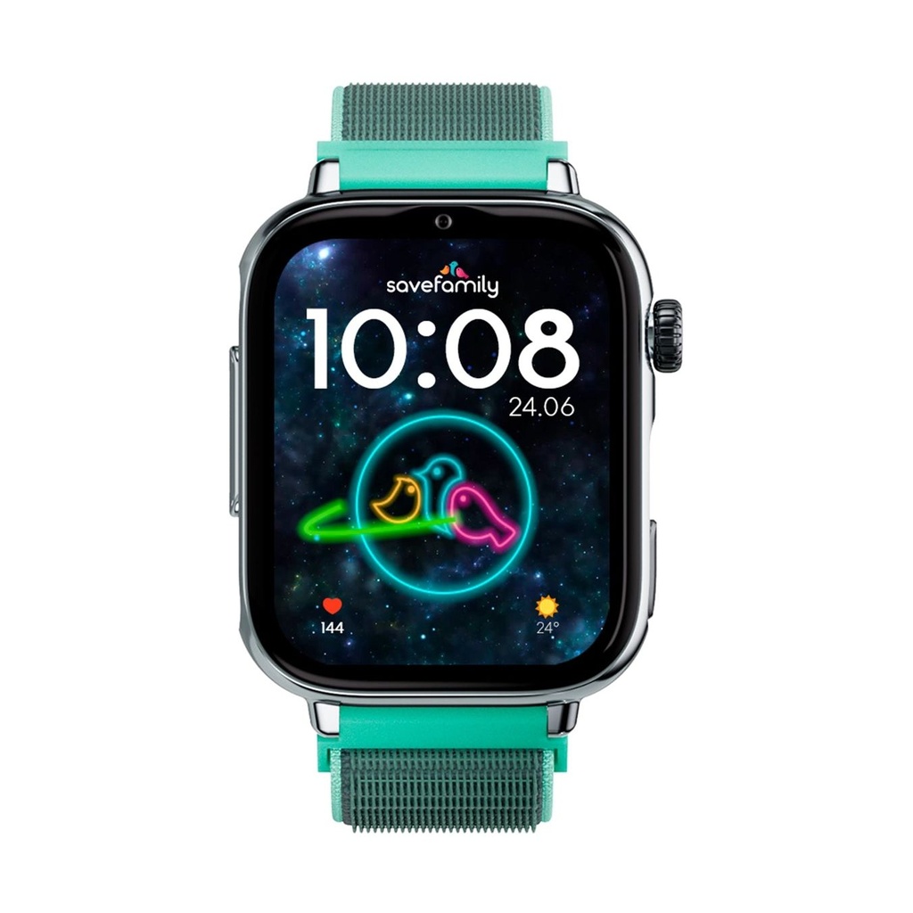 Savefamily Reloj Inteligente Smartwatch Infantil SaveWatch Plus 2 - Pantalla Amoled - Carcasa Plateada - Correa Tela Ocean