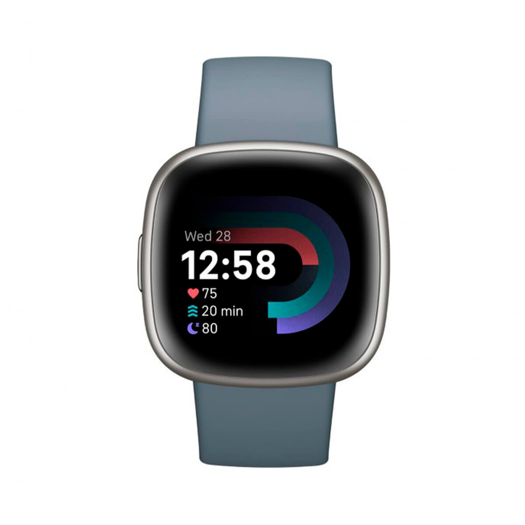 Fitbit Versa 4 Azul (Waterfall Blue) y Cuerpo de Aluminio Platino