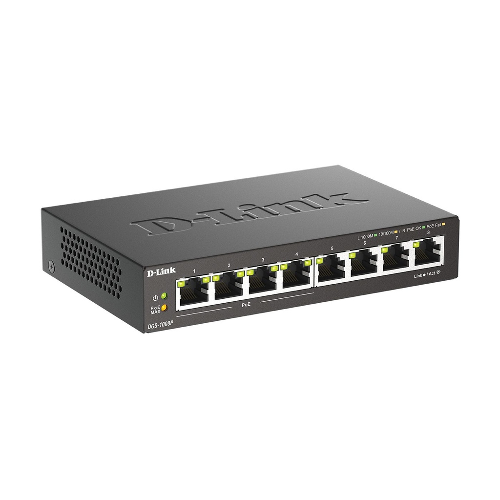 Switch D-Link DGS-1008P 8 Puertos/ RJ-45 Gigabit 10/100/1000/ PoE