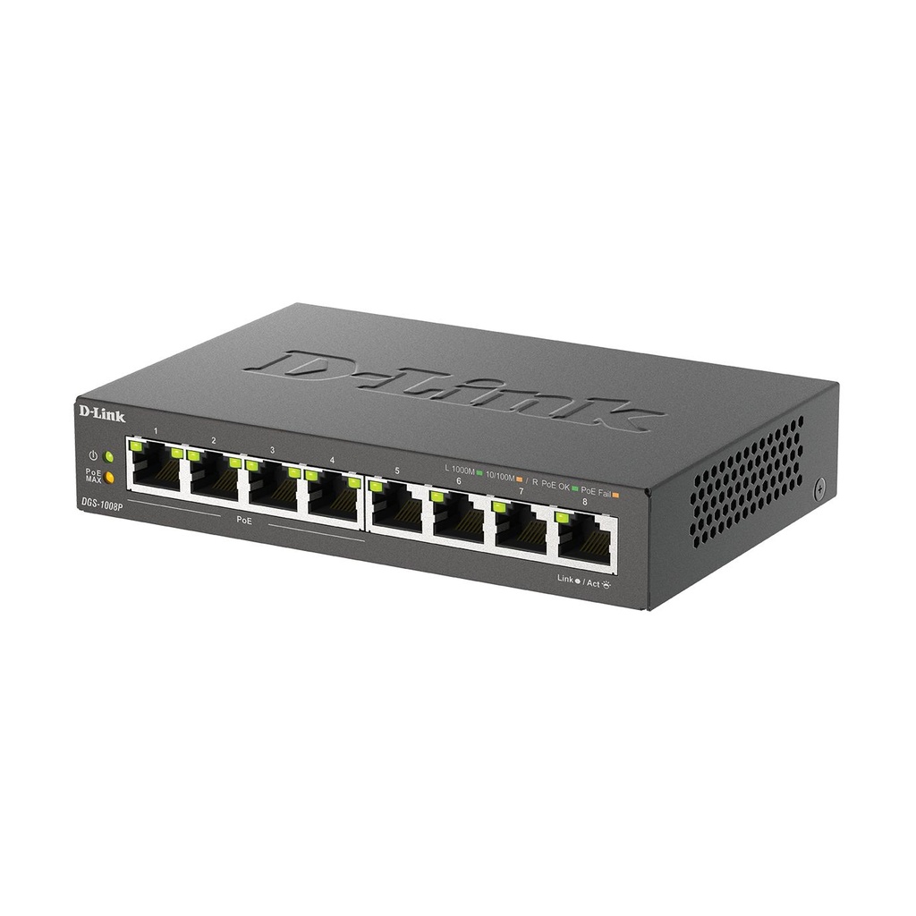 Switch D-Link DGS-1008P 8 Puertos/ RJ-45 Gigabit 10/100/1000/ PoE