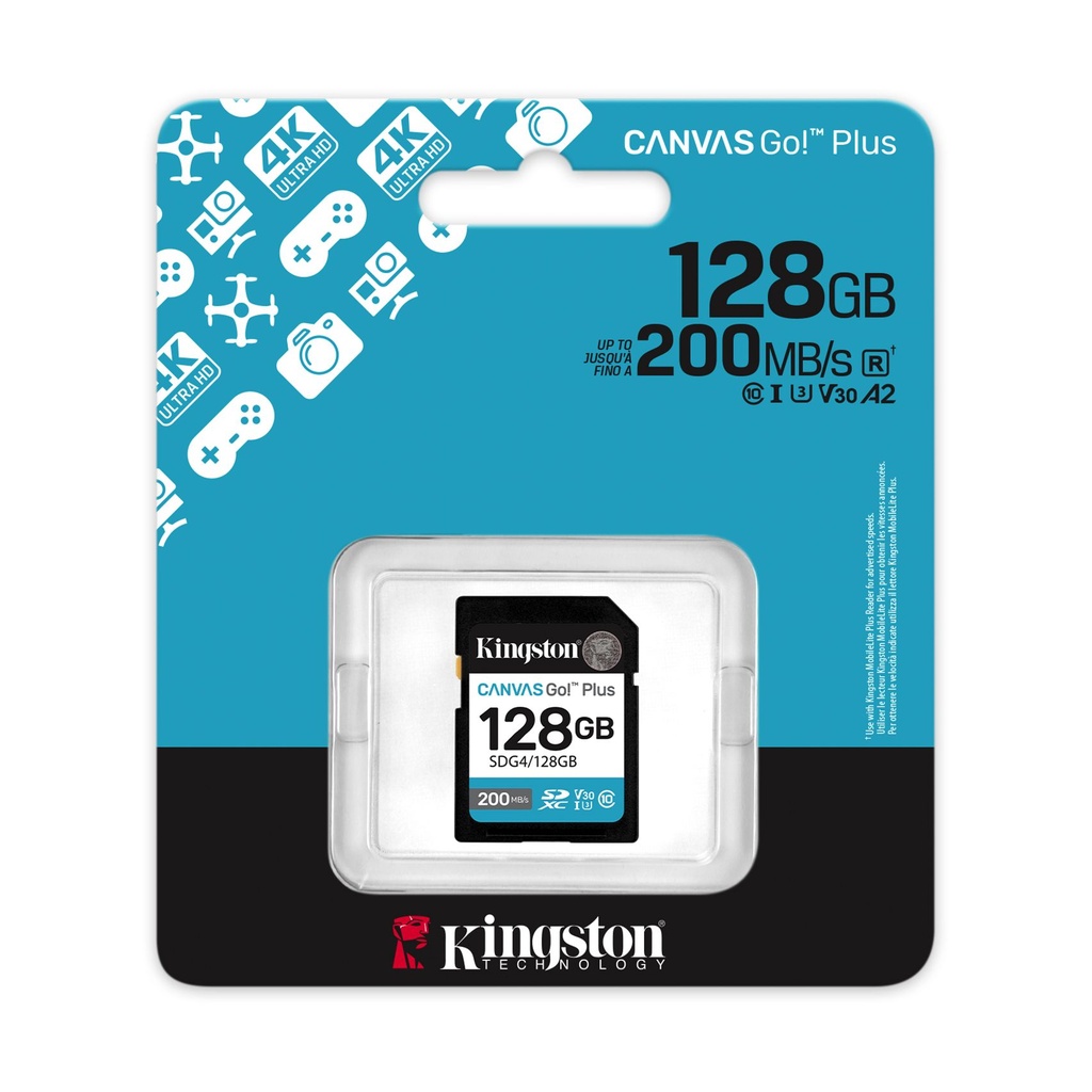Tarjeta de Memoria Kingston CANVAS Go! Plus 128GB SD XC/ Clase 10/ 200MBs