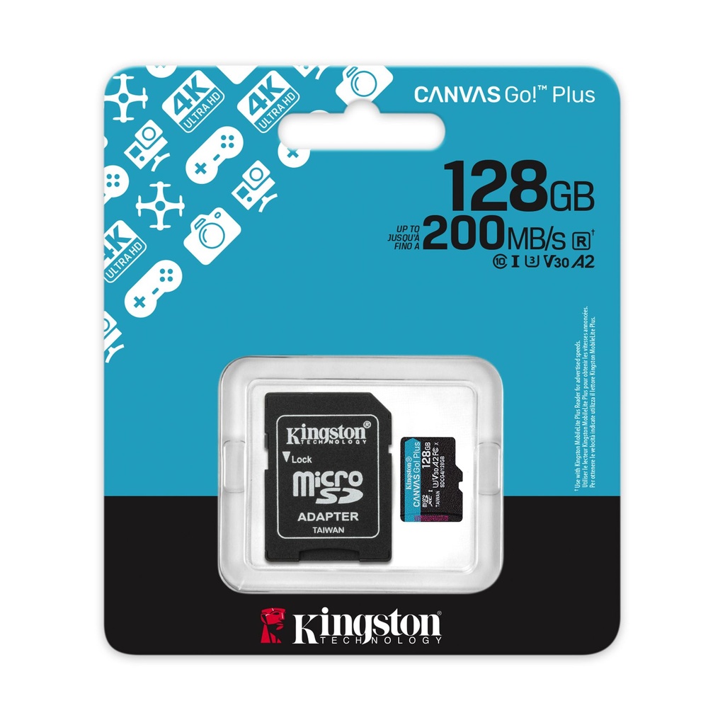 Tarjeta de Memoria Kingston CANVAS Go! Plus 128GB microSD XC con Adaptador/ Clase 10/ 200MBs