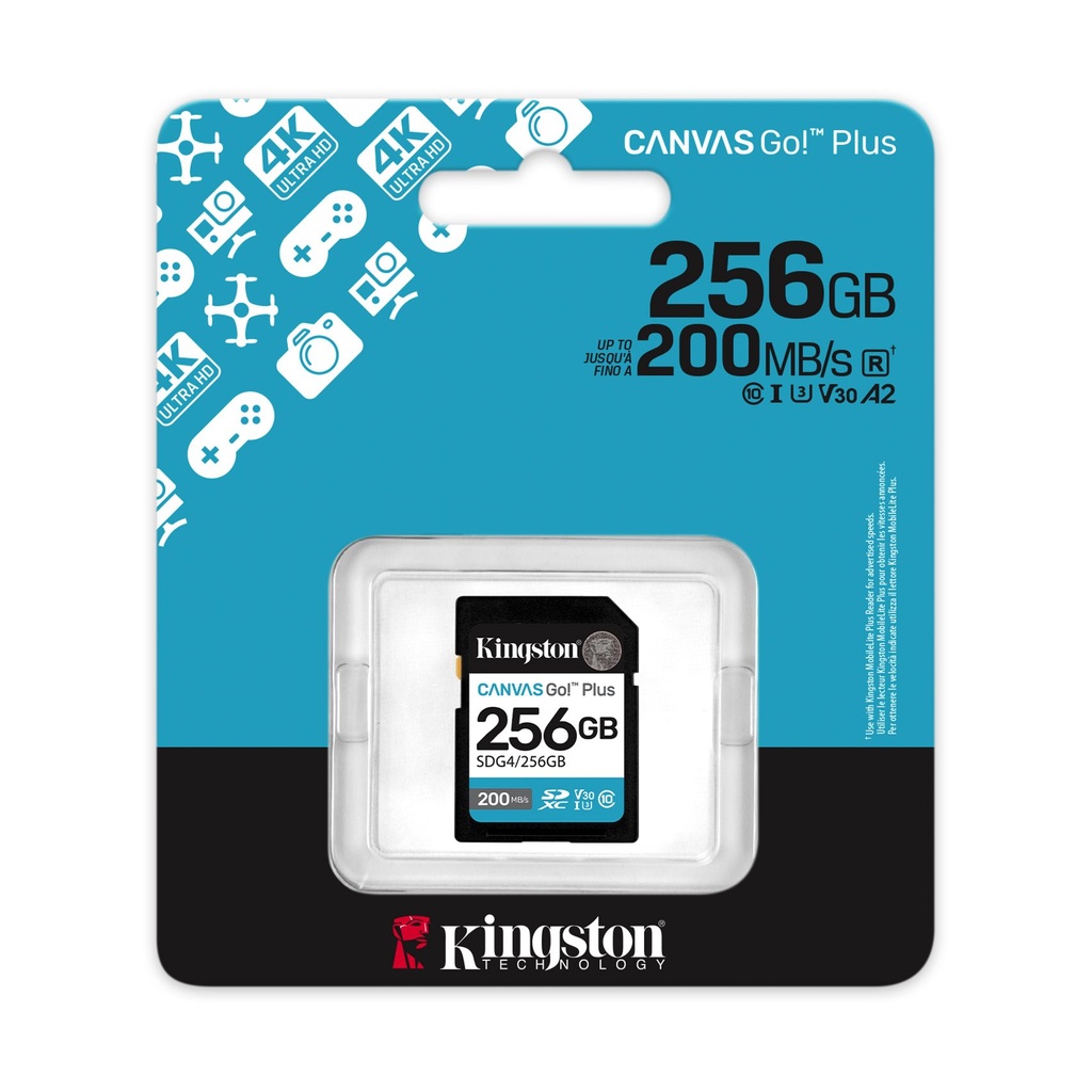 Tarjeta de Memoria Kingston CANVAS Go! Plus 256GB SD XC/ Clase 10/ 200MBs