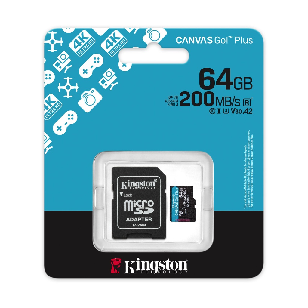 Tarjeta de Memoria Kingston CANVAS Go! Plus 64GB microSD XC con Adaptador/ Clase 10/ 200MBs