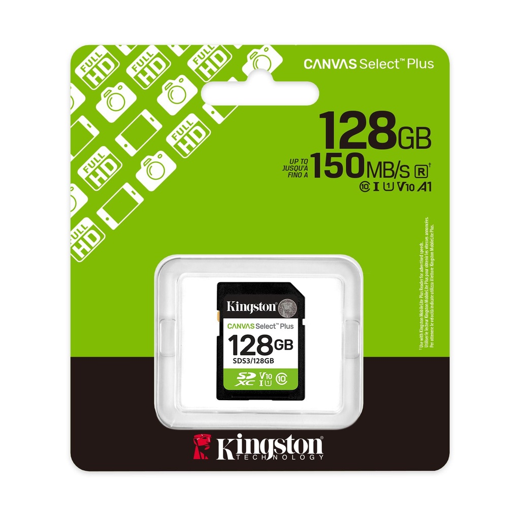 Tarjeta de Memoria Kingston CANVAS Select Plus 128GB SD XC/ Clase 10/ 150MBs