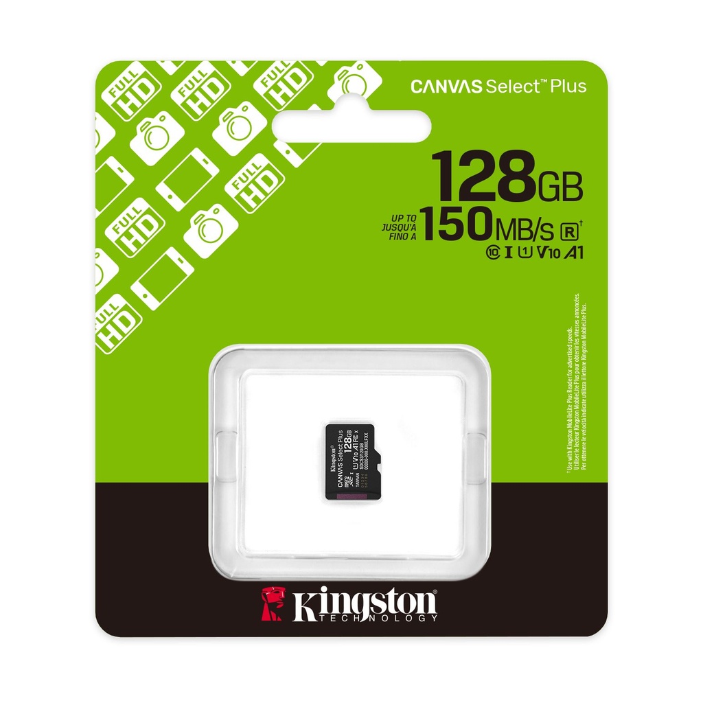 Tarjeta de Memoria Kingston CANVAS Select Plus 128GB microSD XC/ Clase 10/ 150MBs