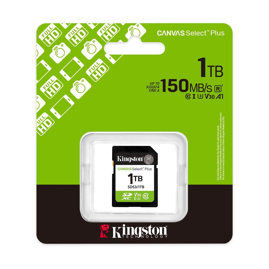 Tarjeta de Memoria Kingston CANVAS Select Plus 1TB SD XC/ Clase 10/ 150MBs