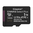 Tarjeta de Memoria Kingston CANVAS Select Plus 1TB microSD XC con Adaptador/ Clase 10/ 150MBs