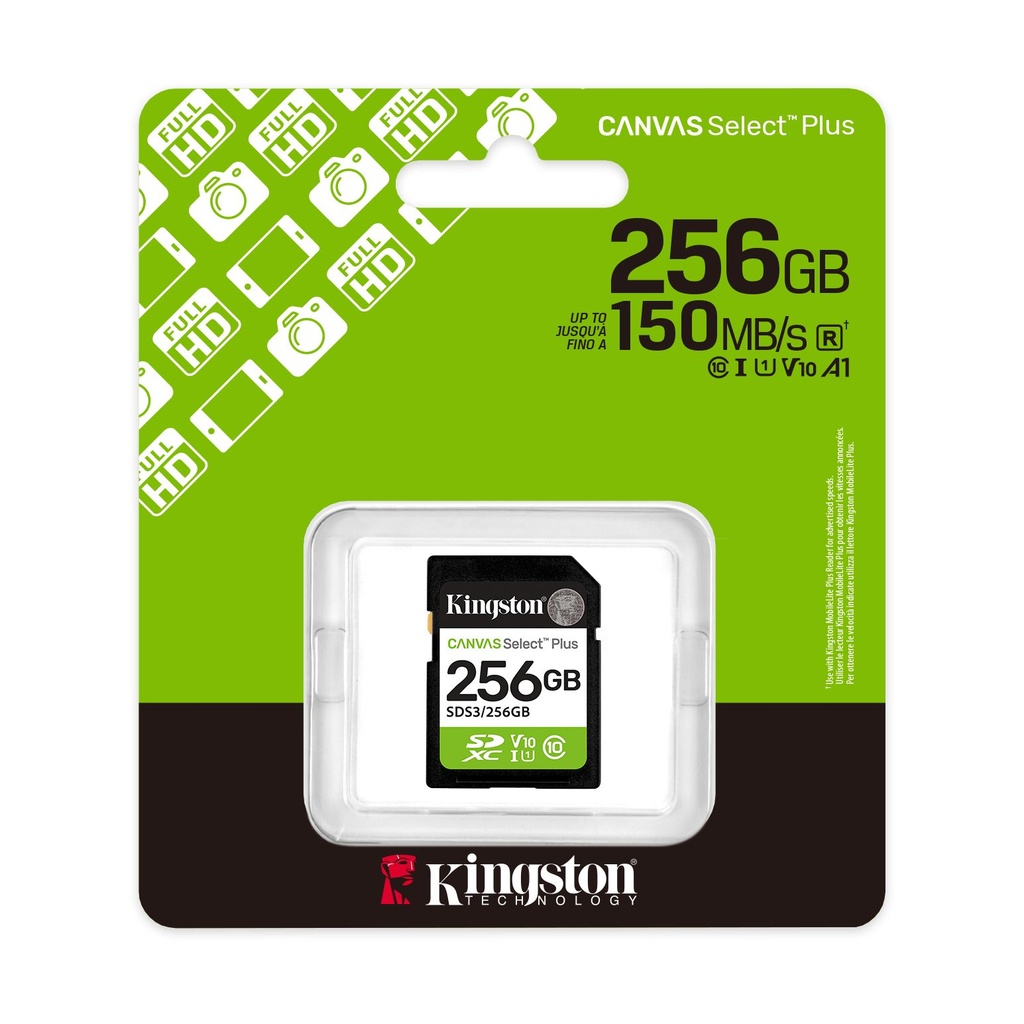 Tarjeta de Memoria Kingston CANVAS Select Plus 256GB SD XC/ Clase 10/ 150MBs