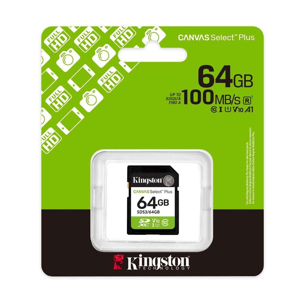 Tarjeta de Memoria Kingston CANVAS Select Plus 64GB SD XC/ Clase 10/ 100MBs