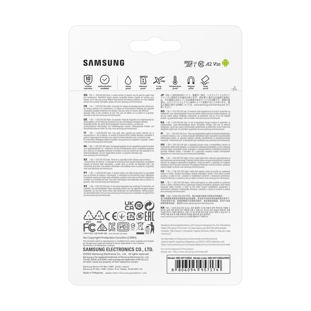 Tarjeta de Memoria Samsung Pro Ultimate 128GB microSD XC con Adaptador/ Clase 10/ 200MBs