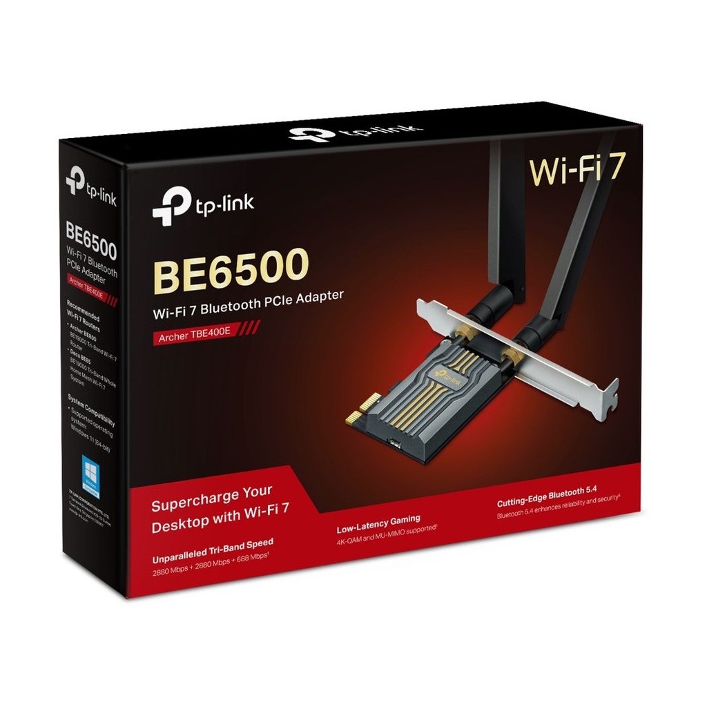 Tarjeta de Red Inalámbrica-PCI Express TP-Link Archer TBE400E/ WiFi 7/ 6500Mbps/ 2.4/5GHz/6GHz
