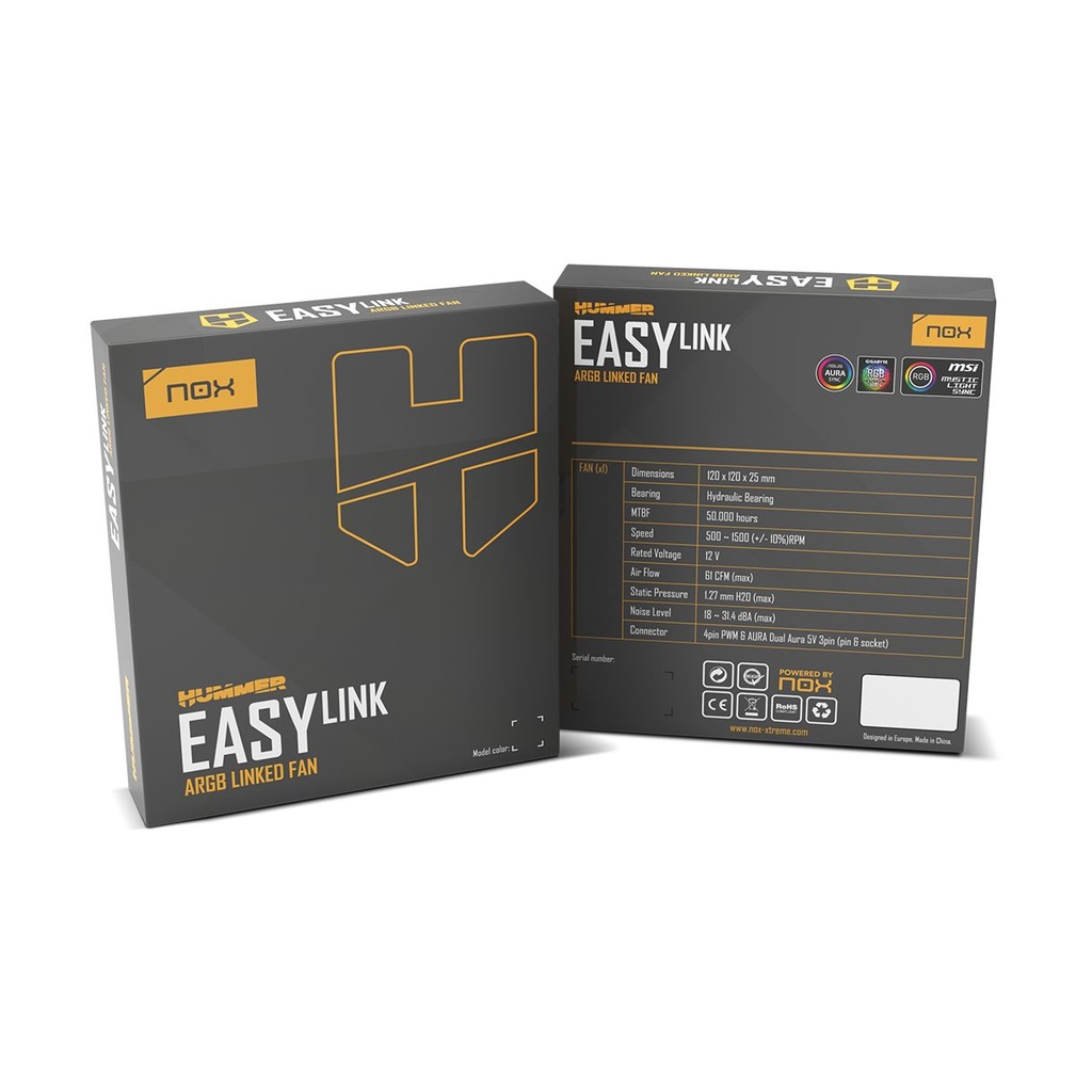 Ventilador Nox Easy Link/ ARGB/ 12cm/ Blanco