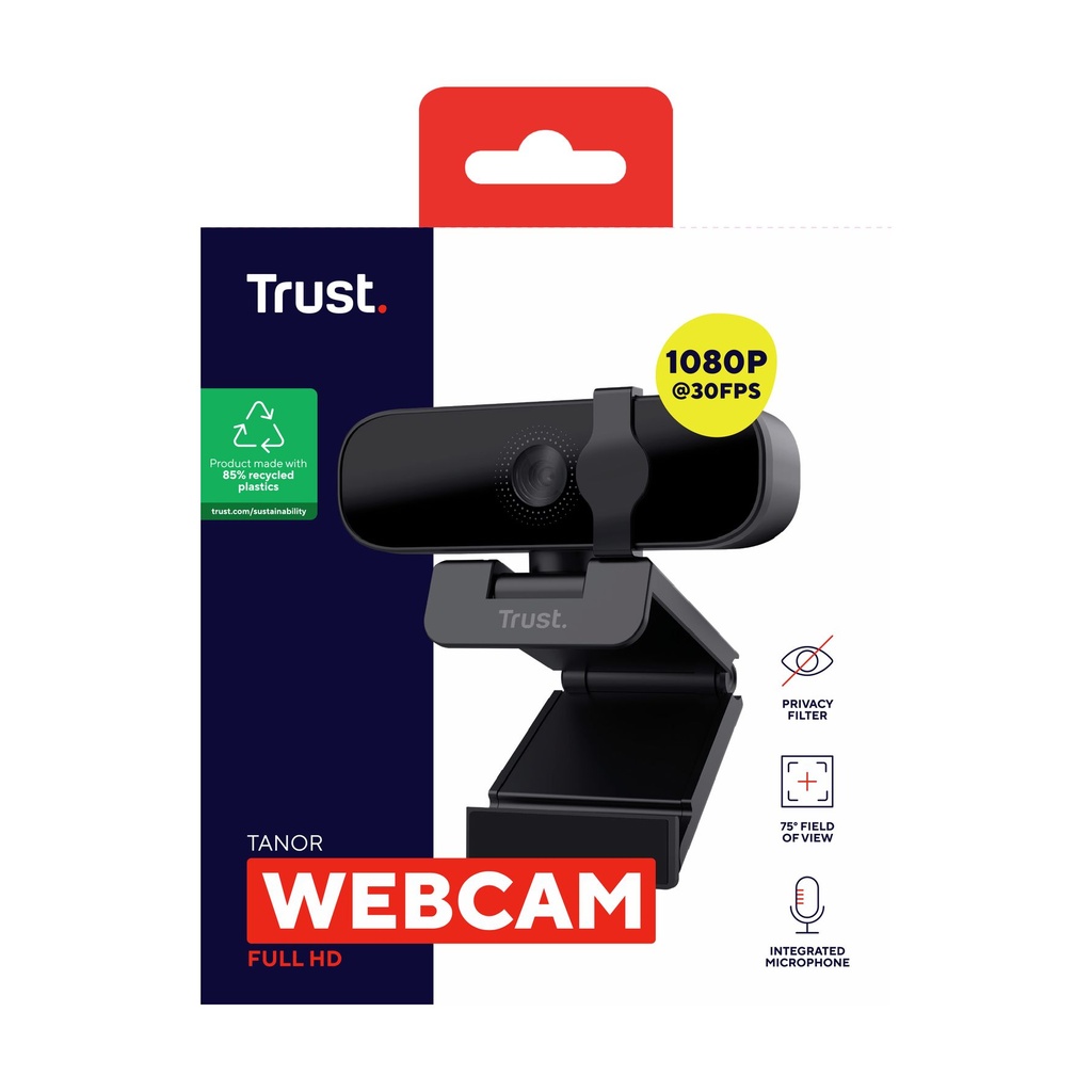 Webcam Trust Tanor/ Enfoque Automático/ 1920 x 1080 Full HD