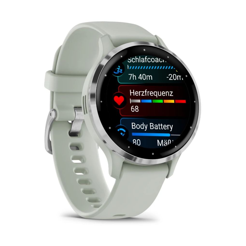 Garmin Venu 3S 41mm Bisel de Acero Inoxidable Plateado con Correa de Silicona Verde