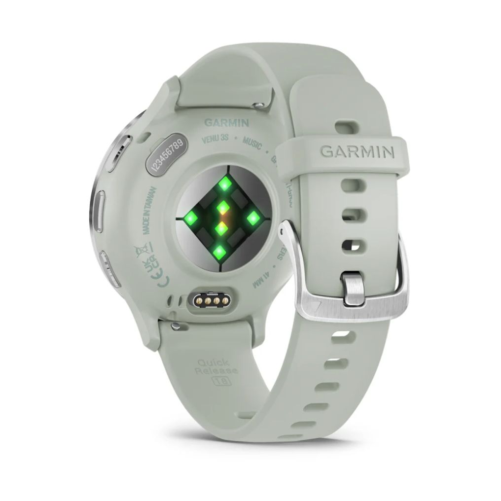 Garmin Venu 3S 41mm Bisel de Acero Inoxidable Plateado con Correa de Silicona Verde