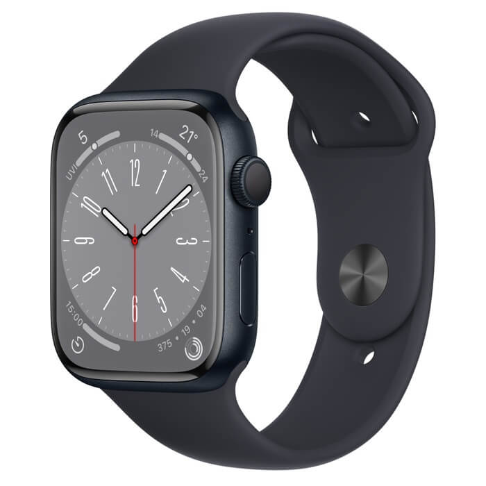 Apple Watch Series 8 GPS 45mm Aluminium Noir (Midnight) et Bracelet Sport Noir MP6N3TY/A