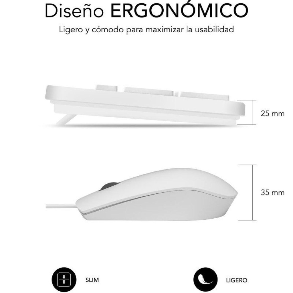 Ensemble clavier et souris Subblim Combo Business Slim Silent / Blanc
