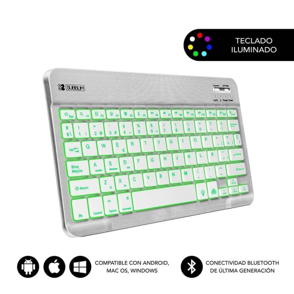 Compact Wireless Bluetooth Keyboard Subblim Smart Backlit/ Silver
