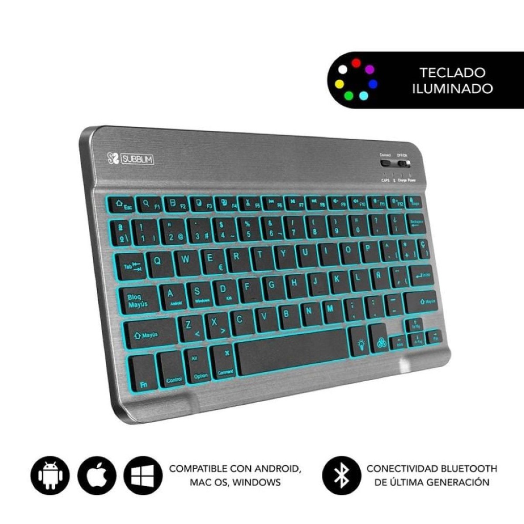 Subblim Smart Backlit/ Gray Compact Wireless Bluetooth Keyboard