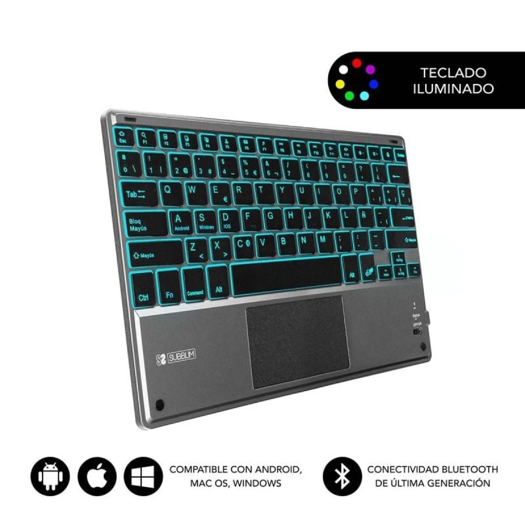 Subblim Bluetooth Wireless Compact Keyboard Touchpad Smart Blacklit/ Gray