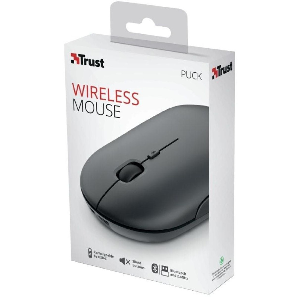Mouse sem fio Bluetooth Trust Puck / Bateria recarregável / Até 1600 DPI