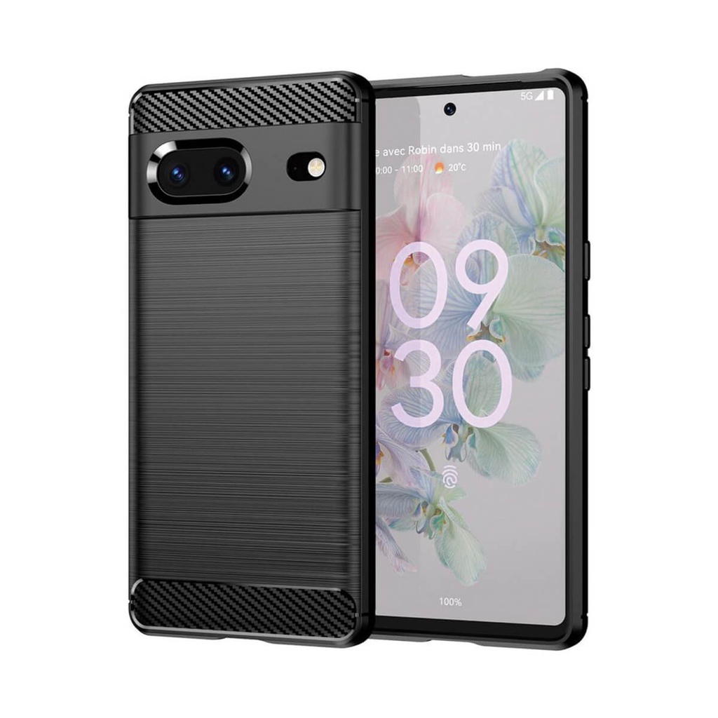 Silikonhülle mit Einsätzen in schwarzer Carbonfaser-Optik für Google Pixel 7