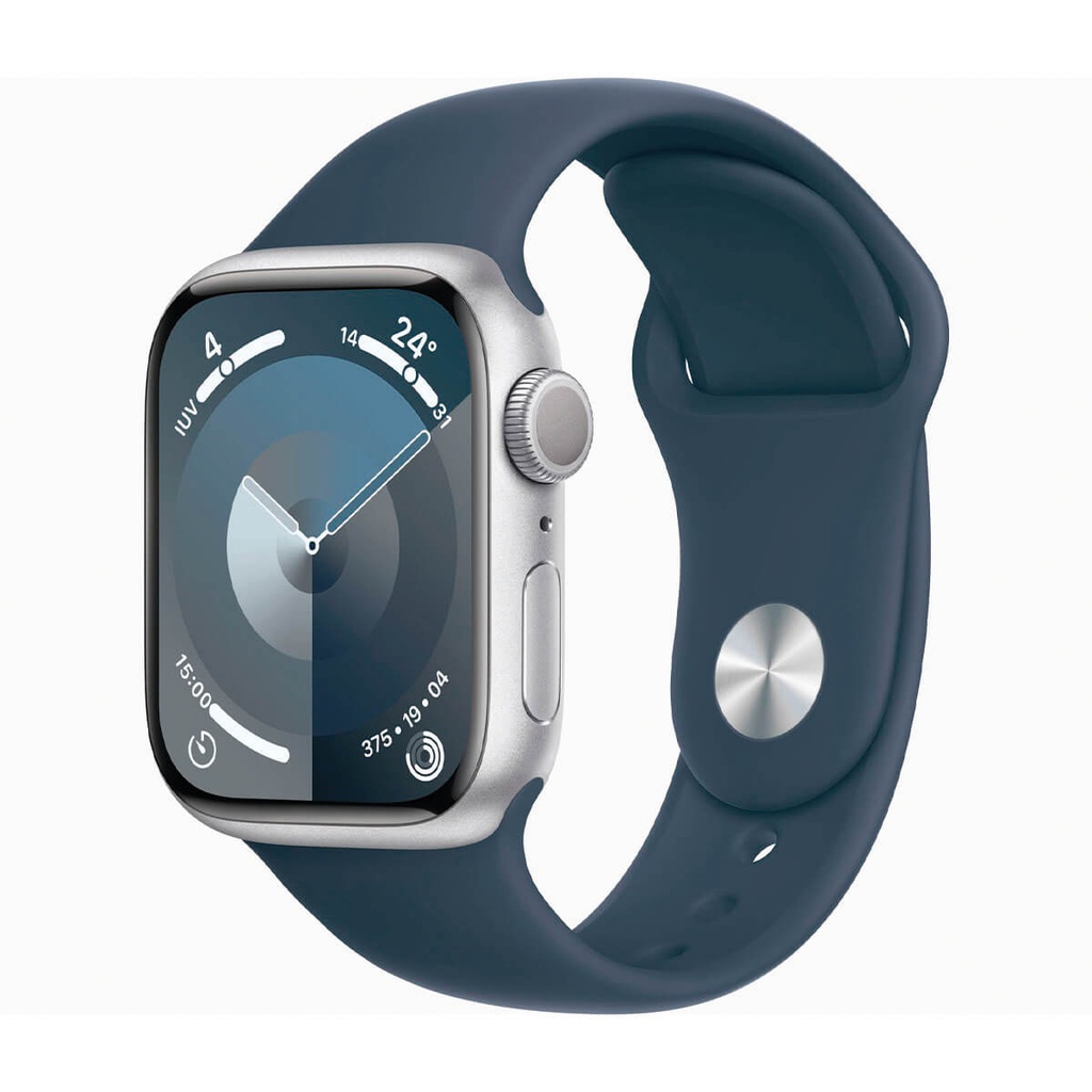Apple Watch Series 9 GPS 41 mm cinturino sportivo in alluminio argento e blu (blu tempesta) MR903QL/A - taglia S/M